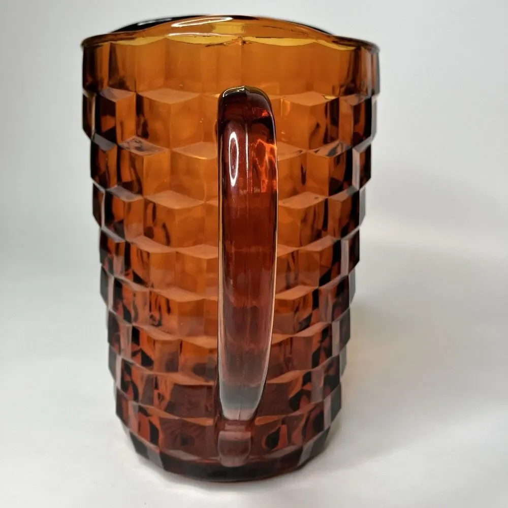 Vtg Indiana Glass Amber Cubist Pitcher 8 1/2